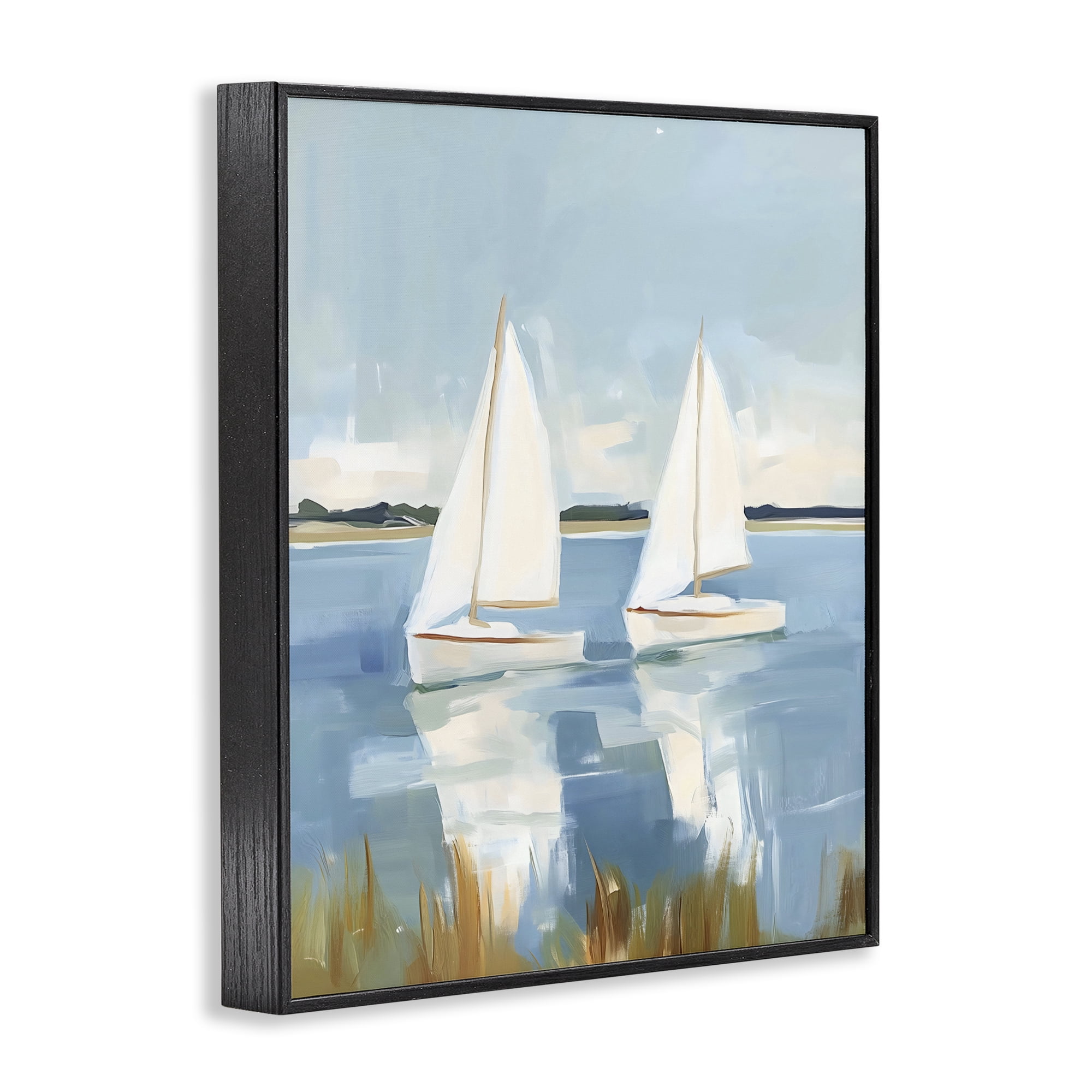 Stupell Industries Twin Sailboats By Shore Black Framed Giclee Art, design by The Prints Vibe