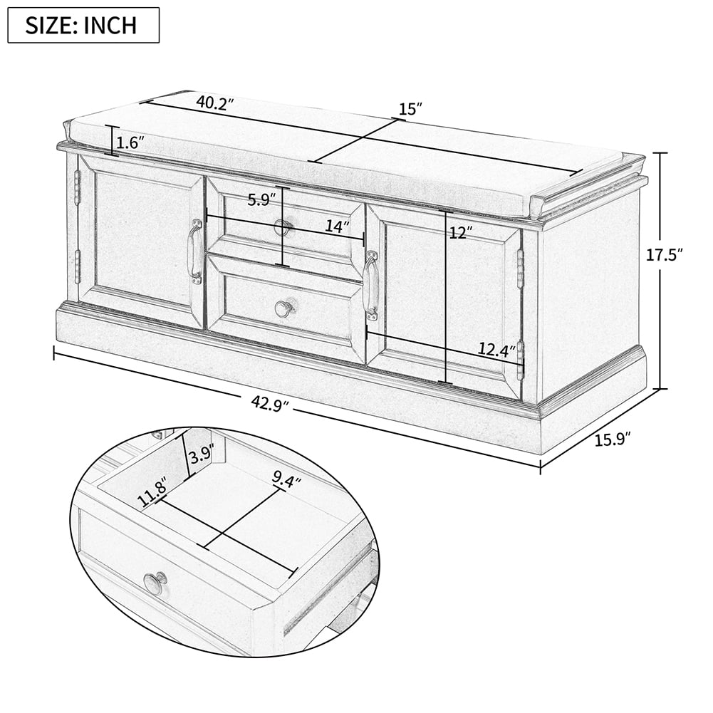 Lowestbest Storage Bench with 2 Drawers and 2 cabinets, Shoe Bench with Removable Cushion for Living Room, Entryway (Blue) Lowestbest Storage Bench with 2 Drawers and 2 cabinets, Shoe Bench with Removable Cushion for Living Room, Entryway (Blue)