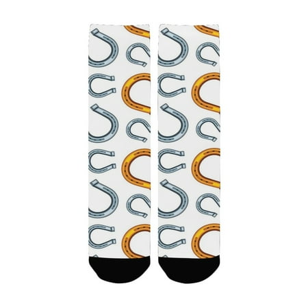

Horseshoe Decor Collection pattern with horseshoe allover golden fortune hope decorative illustratio Women s Custom Socks (Made In USA)