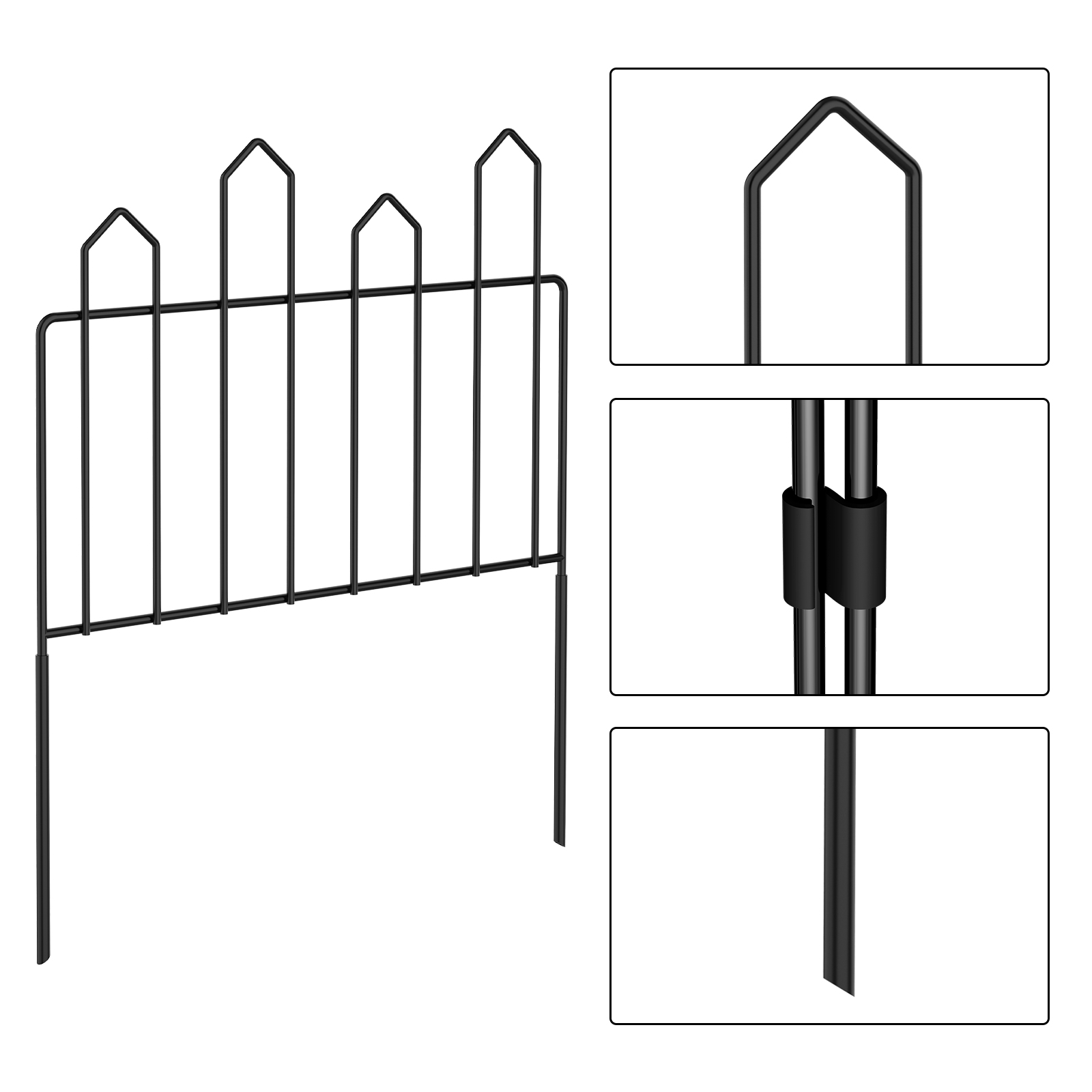 7 Pack Metal Garden Fence, 20in Height Decorative Iron Fencing Panels, Black Garden Edging for Yard, Flower Bed, Landscape Border & Animal Barrier