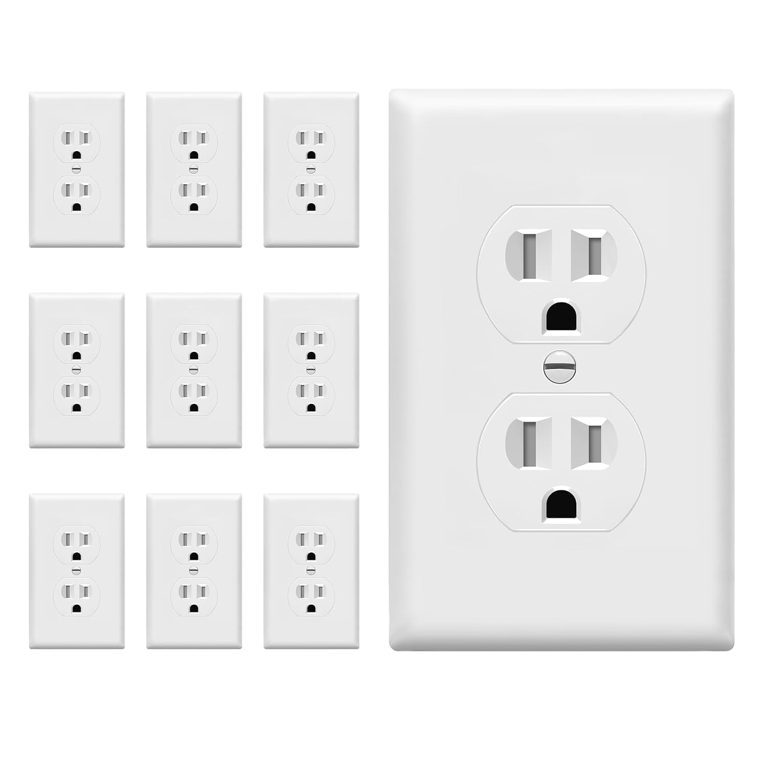 Micmi 10-Pack Decorator Outlets - 15 Amp, 125V, Standard Duplex Receptacle, Non-Tamper, White With Wall Plates