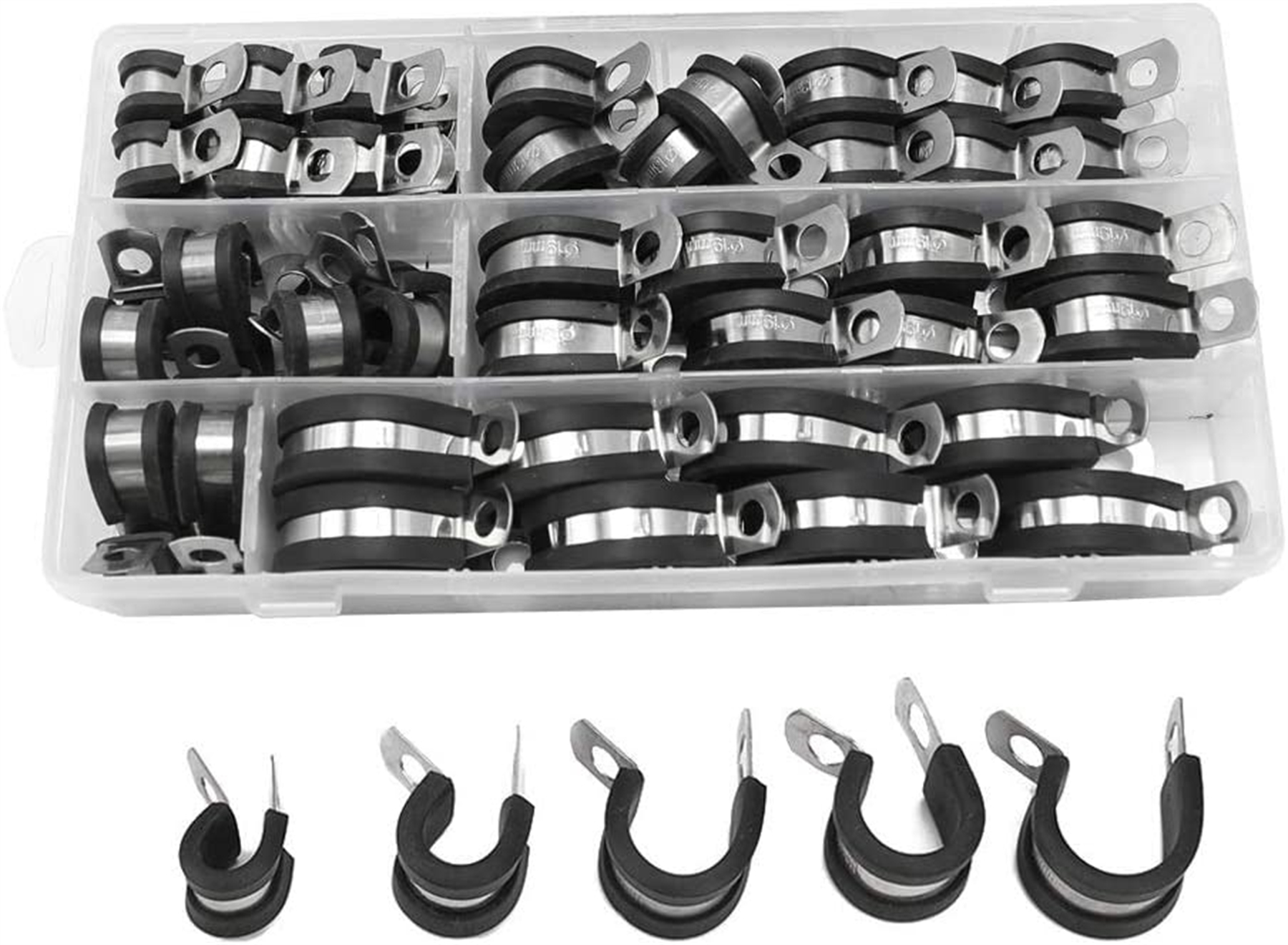 50 Pieces Pipe Clamps 5 Sizes of Cable Clamp Assortment Kit 304