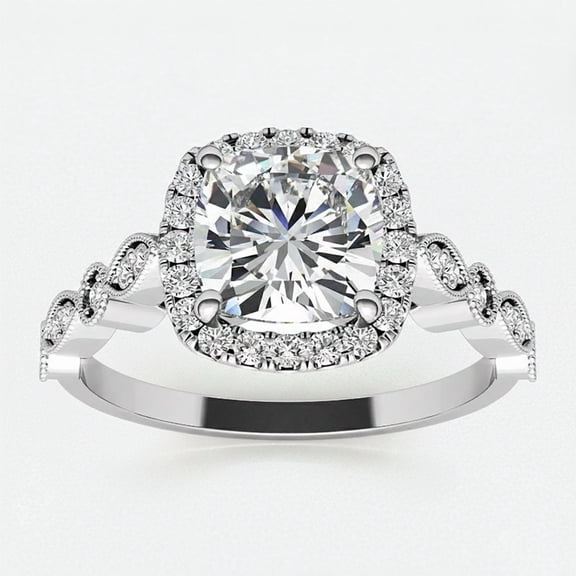 Auory Luxury Cushion Cut Moissanite Engagement Ring in White Gold Plated Wedding Ring for Women