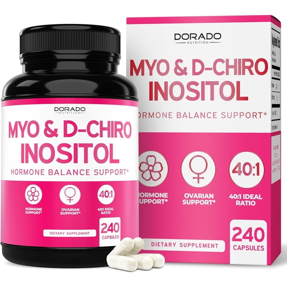 Myo-Inositol & D-Chiro Inositol Supplement For Women (240 Capsules, 2050mg Per Serving Ideal 40:1 Ratio Myo Inositol) Hormone Balance for Women - Third Party Tested, Vegan Safe & USA Made - 240 Count