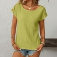 thumbnail image 2 of CAIVO Women Blouses Dressy Casual Solid Color Jacquard Hollow Short Sleeved Tops O-Neck Trendy Shirts, 2 of 7
