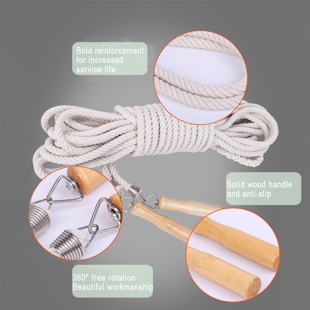 Long Jump Rope Multiplayer Skipping Rope with Wooden Handle for Team Group Jumping Rope for School Sport and Outdoor Activity