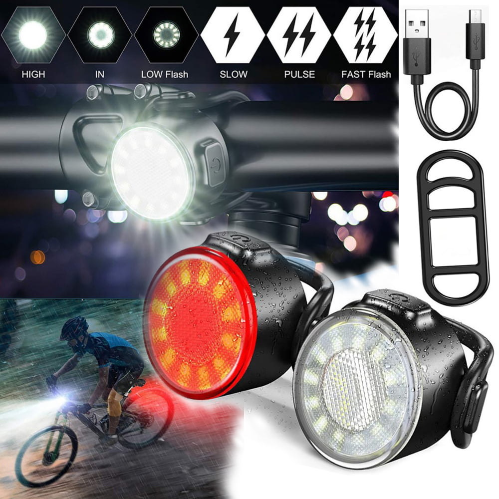 Rechargeable LED Bike Bicycle Light USB Waterproof Cycle Front Back Headlight 