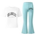 thumbnail image 5 of Two Piece Sets for Girls Short Sleeve Letter Print T-Shirt Top and Flared Pants Set Spring Clothes Girls Outfit 12-13 Years, 5 of 5