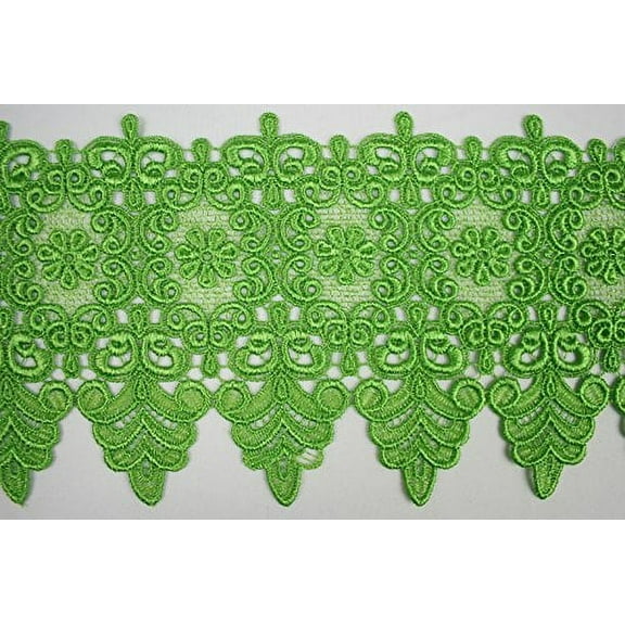 Altotux 5 & 1/8" Gray Green Lilac Burgundy Embroidered Venice Lace Trim By 15" (GREEN)
