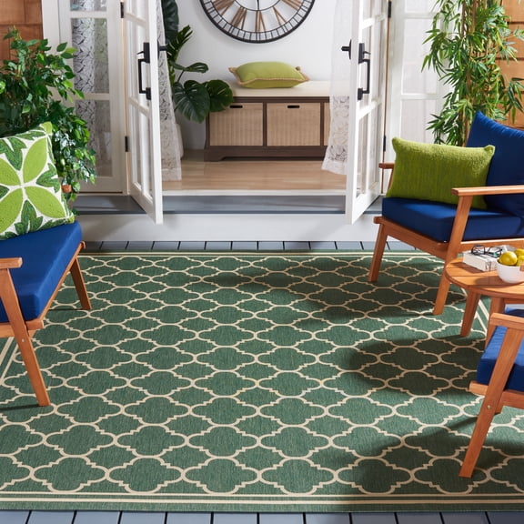 Safavieh Courtyard Alina Geometric Quatrefoil Indoor/Outdoor Area Rug, Dark Green/Beige, 9' x 12'