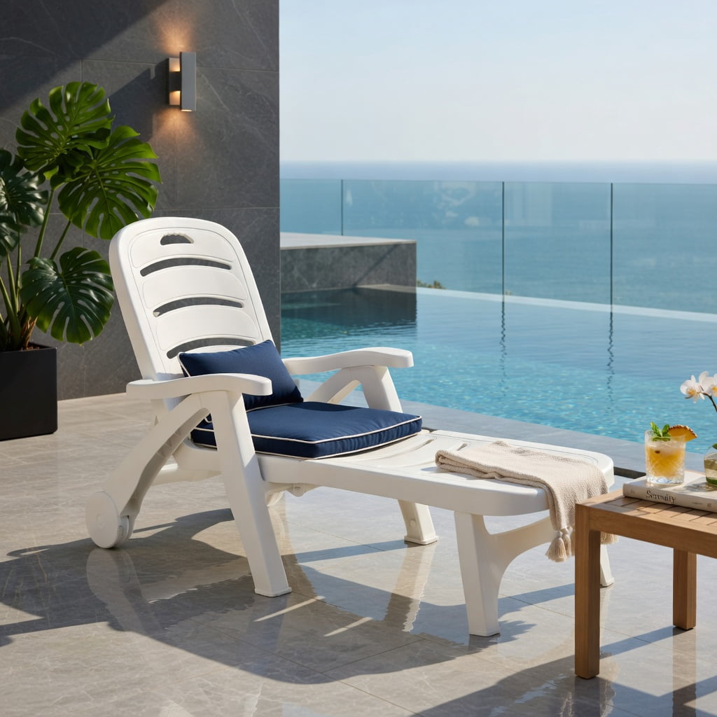 Hommoo 5-Position Adjustable Outdoor Chaise Lounge Chair with Wheels, PP Folding Lounger for Patio, Poolside & Backyard, Gray