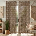 thumbnail image 2 of Vargottam Brown Geometric Design Sheer Curtains for Short Windows - Set of 2 Panels, 63", Grommet Top, Printed Georgette, Light Filtering Drapes for Kitchen or Bedroom, 2 of 9