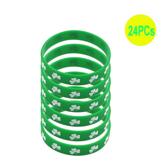 St. Patrick's Day Bracelets 24 Pack Silicone Wristbands Green Shamrocks Charms Party Favors for Men Women Adults Irish Holiday Festival Accessories Gifts
