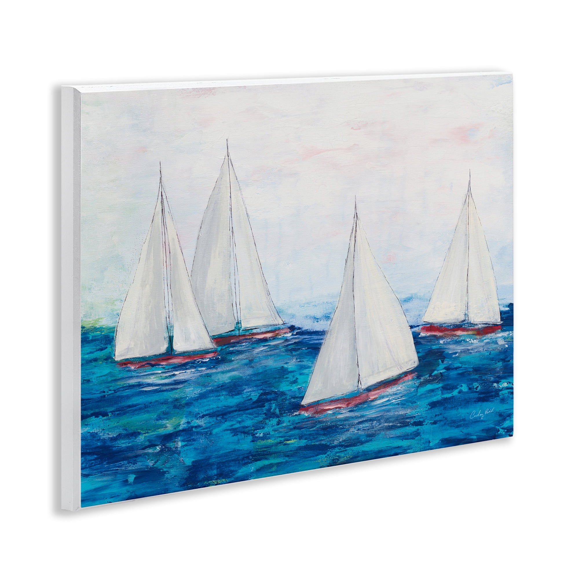 Stupell Industries Sailboat Fleet on Ocean Coastal Painting Unframed Art Print Wall Art, 14 x 11