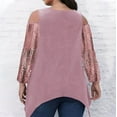 thumbnail image 4 of VEKDONE Plus Size Tops for Women Cold Shoulder Sexy Tops Fall Long Sleeve Sequins Tops Fashion Irregular Hem Loose Party Blouse, 4 of 7