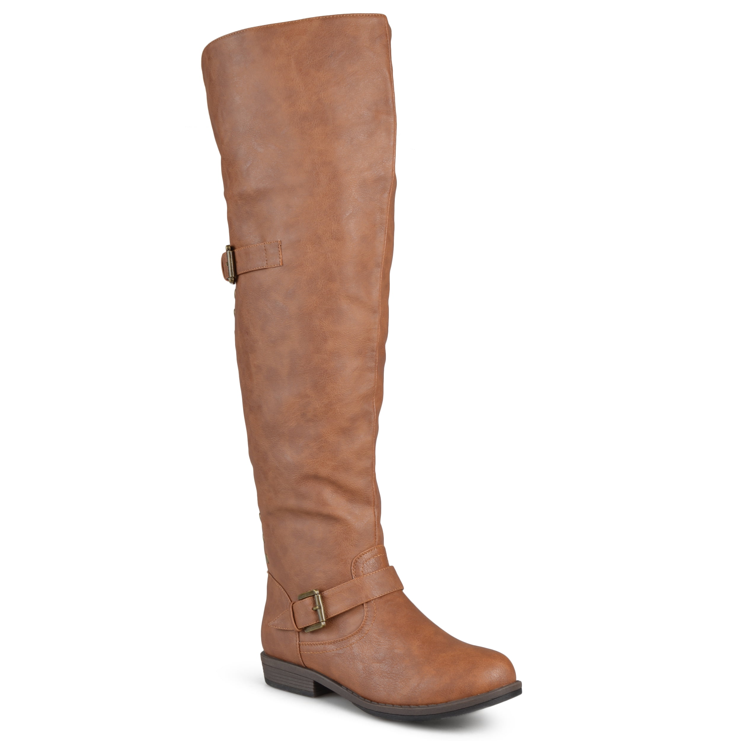 wide calf over the knee heel boots