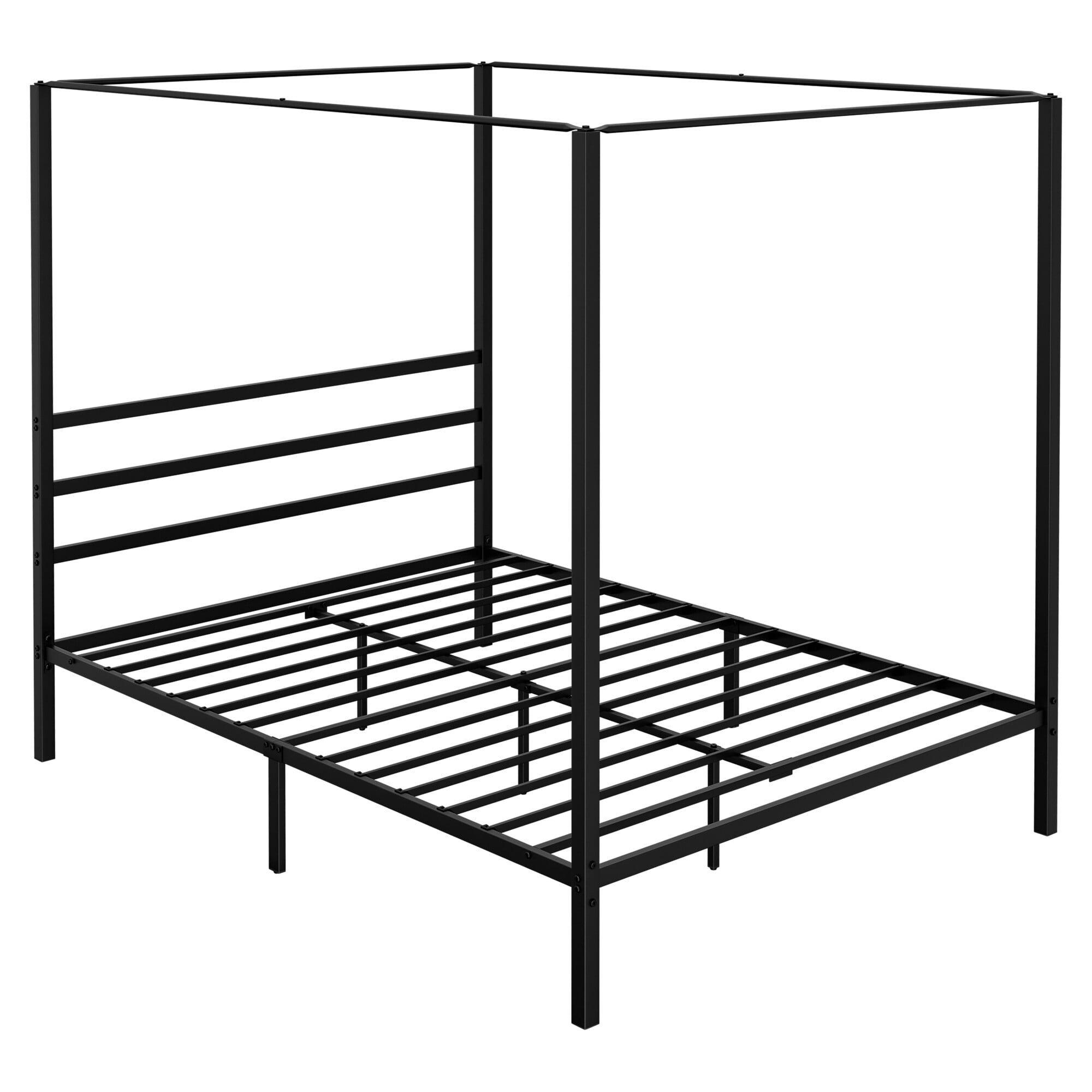 ZENY 14 Inch Platform Built-in Headboard Sturdy Metal Frame Canopy Bed Frame with Four Posters, Black Queen Size