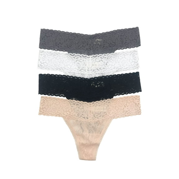 Felina Stretchy Lace Low Rise Thong - Sexy Underwear for Women, Thongs for Women, Seamless Panties for Women (4-Pack)