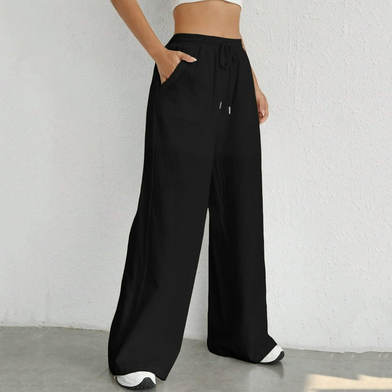 CZHGKM Womens Drawstring Waist Wide Leg Pants High Waisted