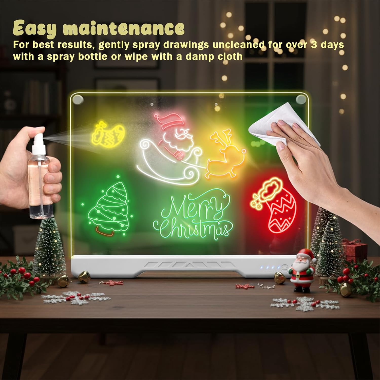 16-inch Rechargeable Doodle Glow LED Note Board, 4 Modes with 7 Colors Neon Art Dry Erase Light Up Led Drawing Board with Built-in Stand, Hanging Chain, Drawing Pad for Kids, Girls, Teens(White)