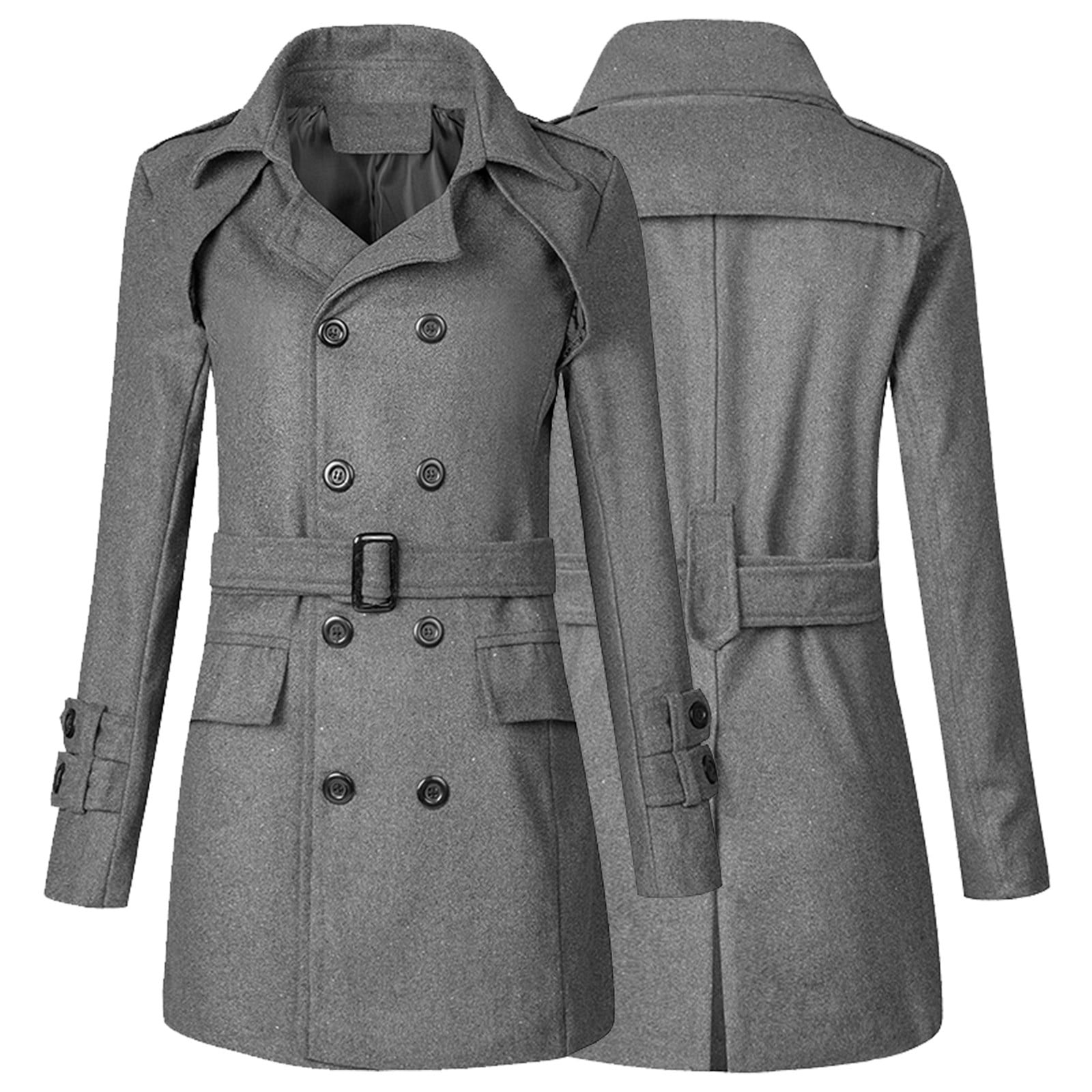 Men's British Jacket Outwear Casual Wool Trench Winter Overcoat Warm Long Coat