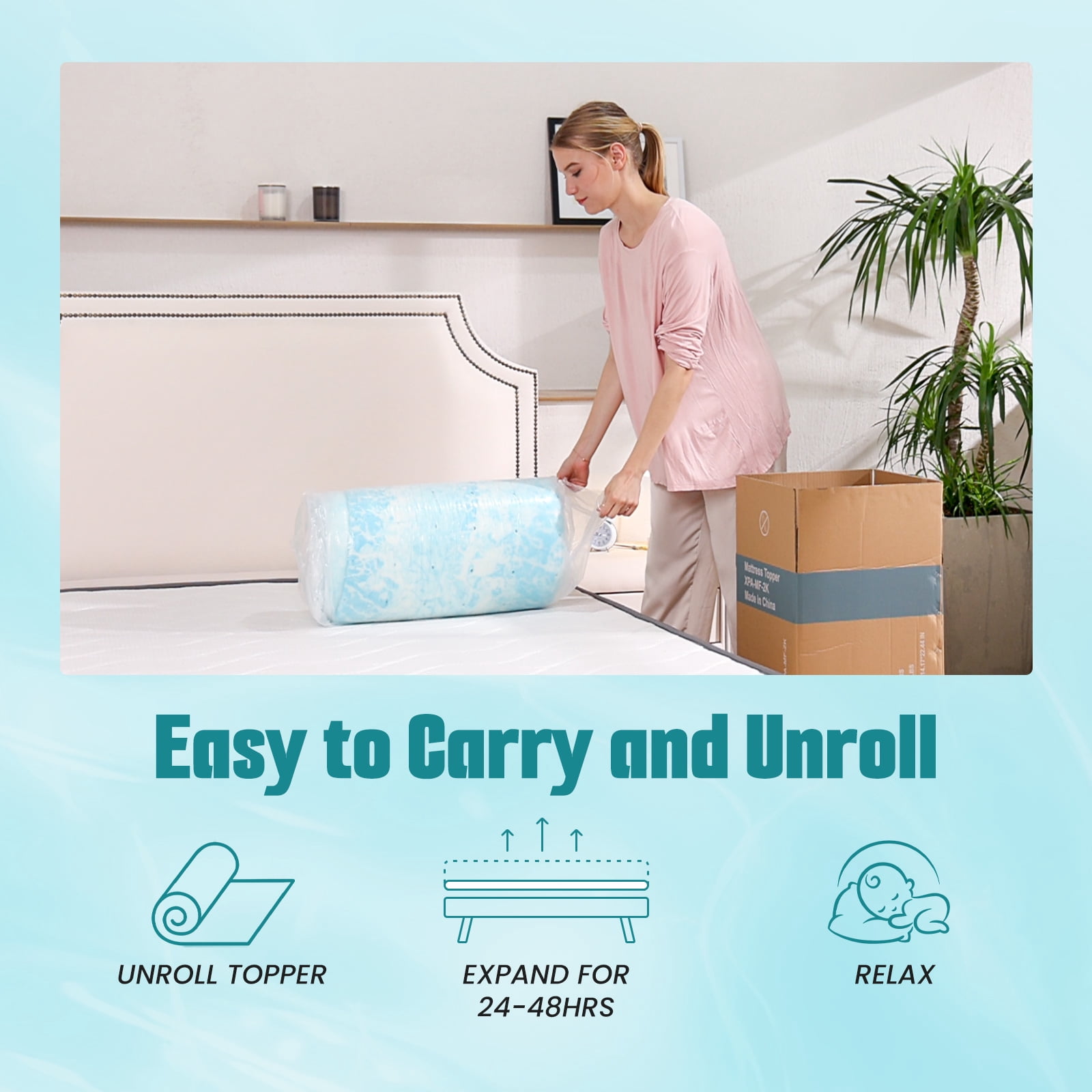 JIOABL 2-Inch Memory Foam Mattress Topper with Cooling Gel, CertiPUR-US Certified, Pressure Relief & Breathable Comfort Bed Topper, Full Size