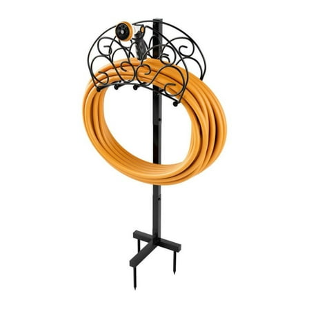 Garden Hose Holder Freestanding - Metal Hose Stand for Yard, Lawn & Garden - Detachable Hose Rack, 150ft Capacity - Black Outdoor Hose Storage