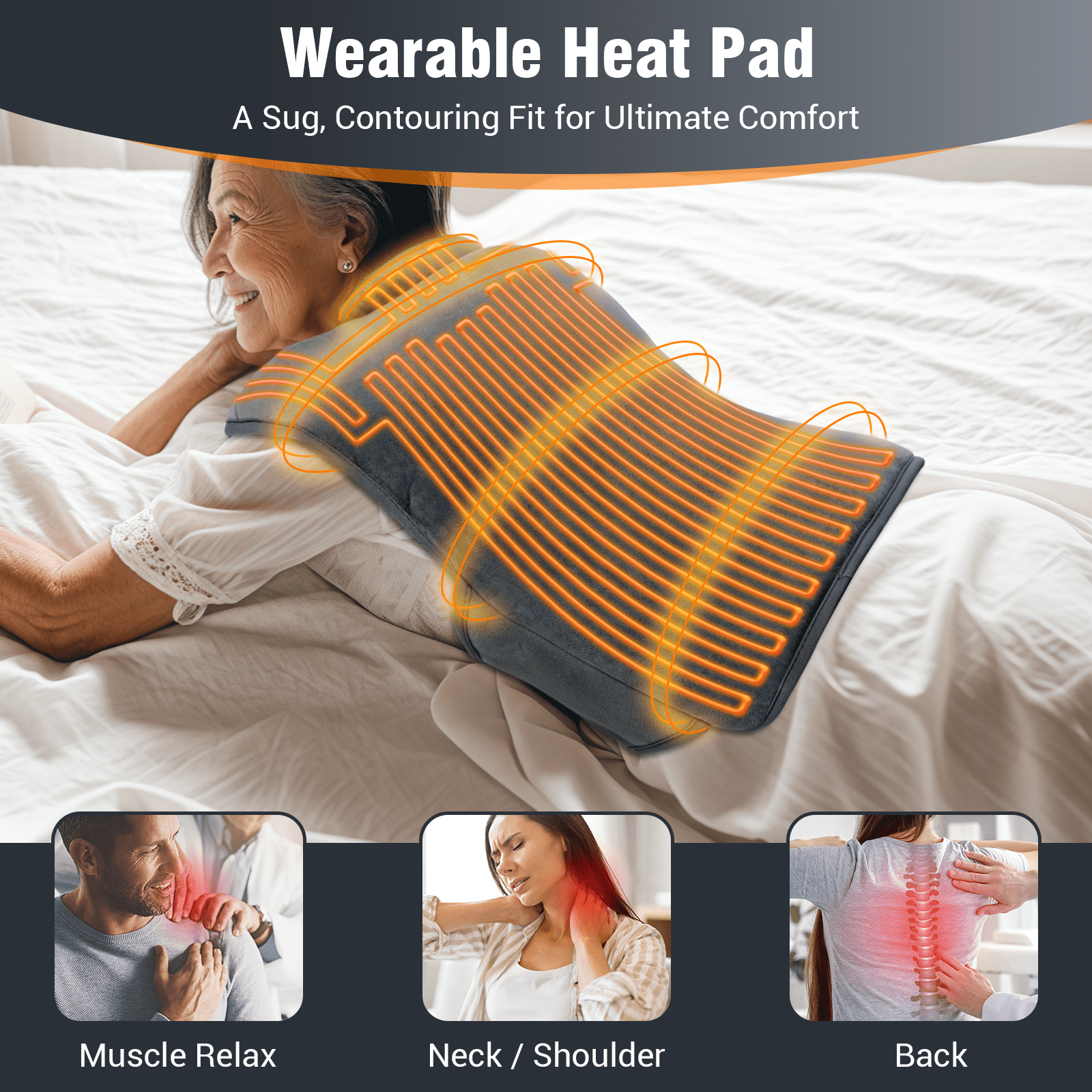 Comfytemp Large Weighted Heating Pad with 6 Heat Settings & Auto Shut-off for Full Body Stress Relief, Gray, 22"x20"