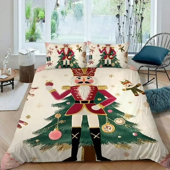 Pratyus Nutcracker Christmas Tree 3-Piece Bedding Set Modern Soft Bedroom Decor for Men Women Easy to Clean 87x68in