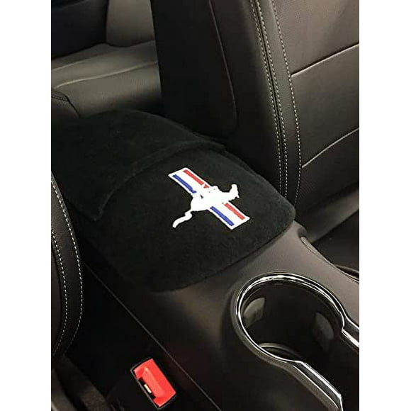 Seat Armour KAMUS15-16 Custom Fit Console Cover with Embroidered Logo for Select Mustang Tribar Models with Jump Seat - Cotton (Black) (Officially Licensed, Third Seats and Bench Seats)