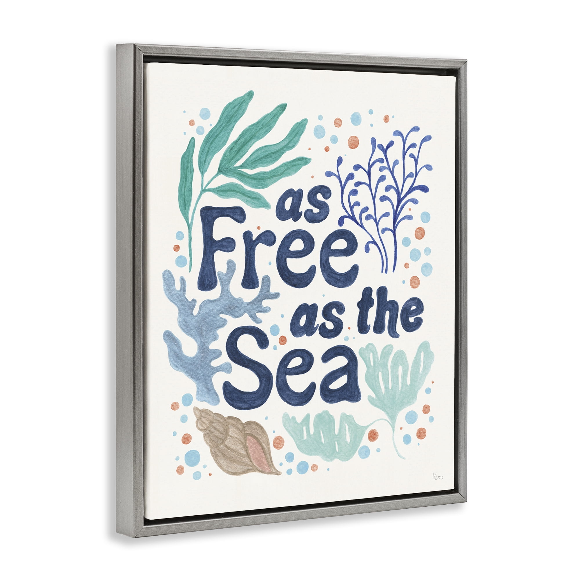 Stupell Industries Nautical Free As Sea Nautical & Beach Painting Gray Floater Framed Canvas Art Print Wall Art, 25 x 31