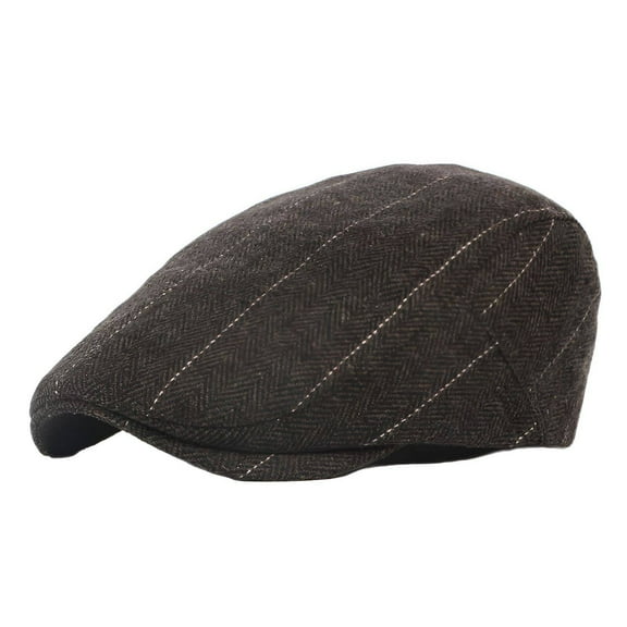 TELOLY Newsboy Cap for Men,British Classic Style Newsboy Cap for Men,Plaid Design Elegance Wool Hats for Men,Coffee