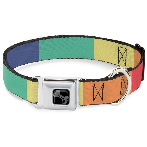 Buckle-Down Pet Collar, Dog Collar Metal Seatbelt Buckle, Summer Essentials Color Block 3, 9.5 to 13 Inches 1.0 Inch Wide