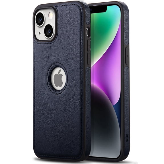 AIOVETEAB Compatible with iPhone 14 Case Premium Leather TPU Hybrid Case Cover,Navy Blue