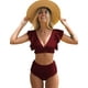 thumbnail image 1 of Traje de baño de cintura alta con volantes para mujer Bikini con estampado tropical push up de dos piezas, 1 of 6