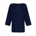 thumbnail image 5 of DENGDENG Women's Tops 3/4 Sleeve Length Round Neck Summer Basic Tees Casual Button Down Elbow Sleeve Shirts Work Three Quarter Length Blouses Plus Size Fashion 2025 Pullover Royal Blue 3XL, 5 of 5