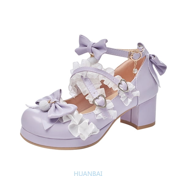 HUANBAI Little/Big Kids Gorgeous Princess Shoes 5cm Low Heel With Dress Dress Style Princess Shoes Party Wedding Prom ,(11-11.5 Years Purple) Size ,3