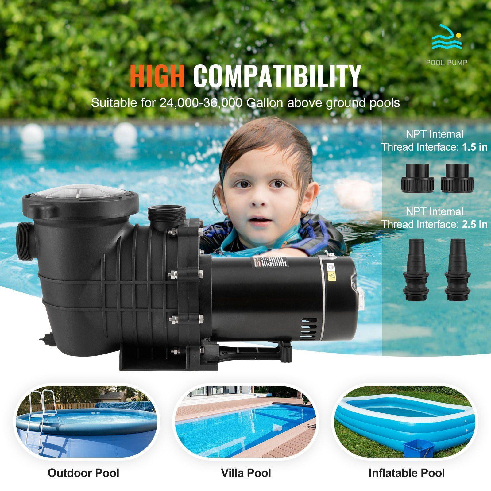 Above Ground Pool Pump 2HP 110 GPM, 110V/240V Single Speed Pool Pump, 59ft Head Pool Pump with Filter Basket for Above Ground Pools, Hot Tubs, Spas