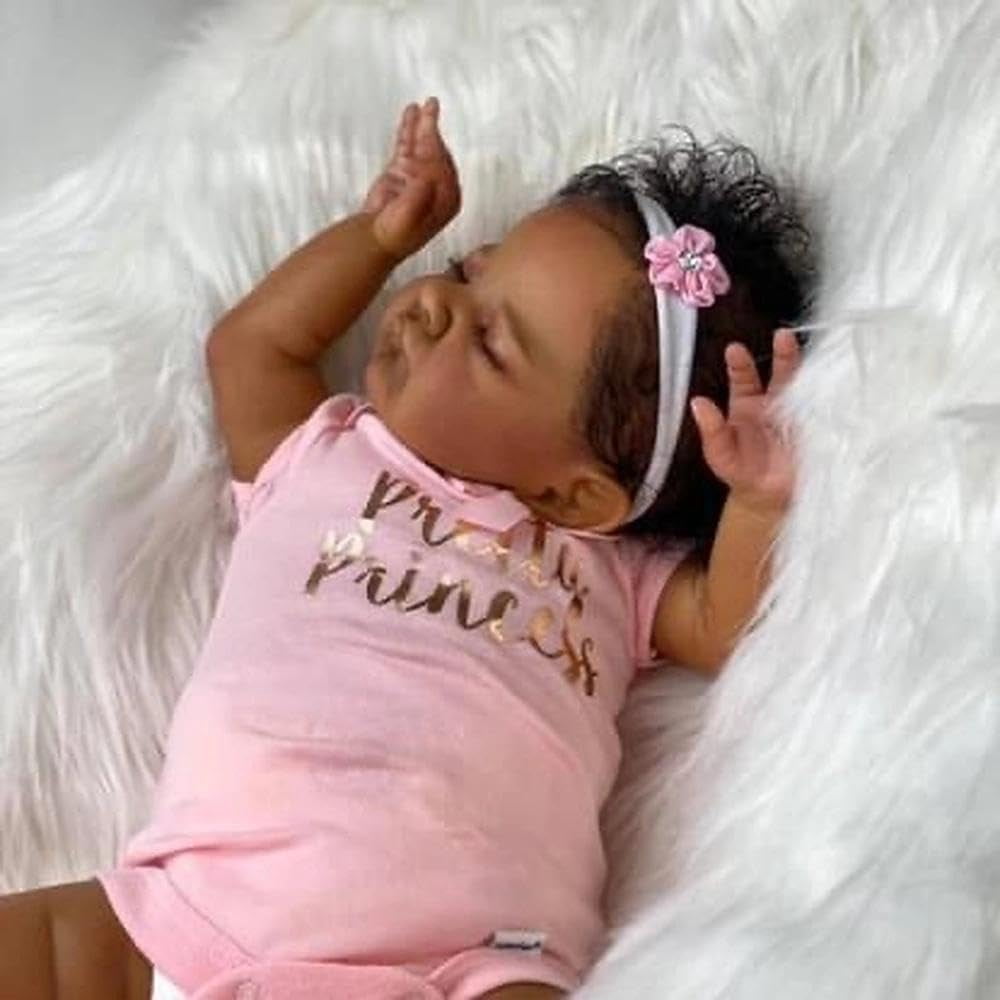 Biracial Reborn Baby Dolls Black Girl, 19 Inch Reborn Black Baby Dolls, Realistic Mixed Race Babys Doll, African American Toddler Doll with Hair, Lifelike Newborn Babies for Kids 3+