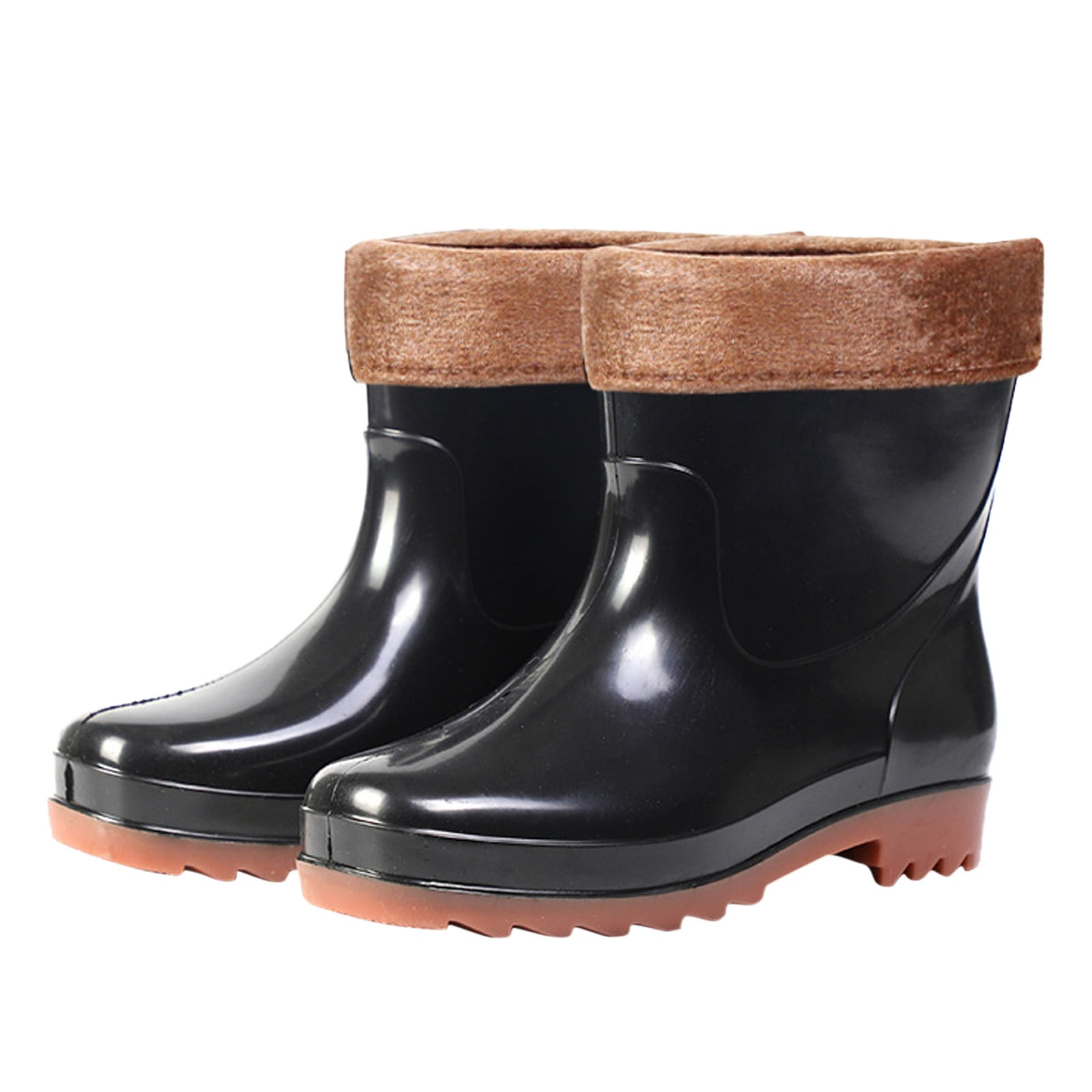 IUJSOY Rain Boots for Men Waterproof Rubber Mud Boots Anti-Slip Short Ankle Boots Warm Lined
