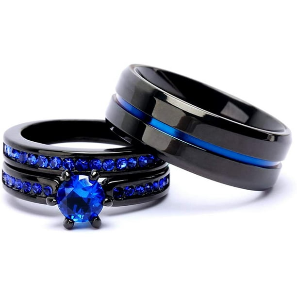 Anillos de Boda Loversring AC682445274634 para Mujer con Incrustaciones de Circonitas Cubicas Chapado en Oro Negro Alta Calidad para Hombre Acero Inoxidable Azul Loversring AC682445274634