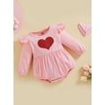 thumbnail image 3 of Arvbitana 6M 12M 18M 24M Baby Girls Valentines Day Romper Ruffle Long Sleeve Heart Print Bodysuit Infant Toddler Cute Jumpsuit Spring Fall Casual Clothes, 3 of 9