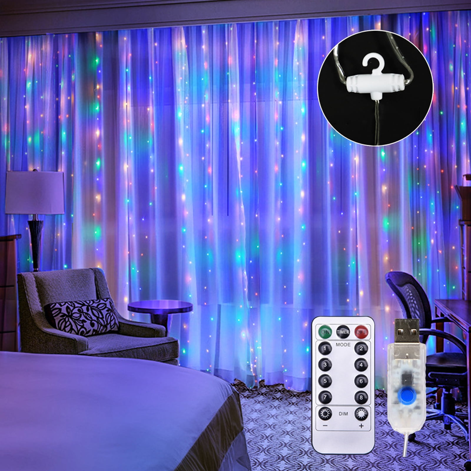 300LEDs USB Remote Curtain String Fairy Light Bedroom Party Wedding Lighting 