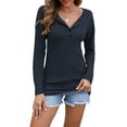 thumbnail image 5 of TARAINYA Womens Henley Long Sleeve Plaid Knit Button-up Shirt Blouse Top Loose Fit V-Neck Cardigan, 5 of 9