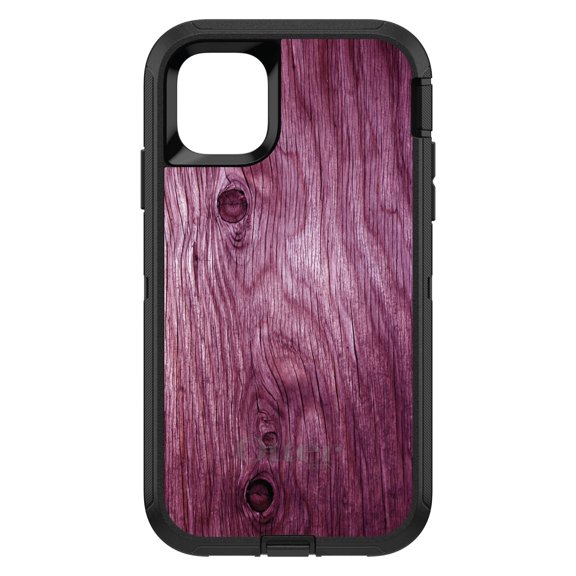 DistinctInk OtterBox Defender Custom Case for Apple iPhone 15 (6.1" Screen) - Printed Wood Grain Image - Tempered Glass Back