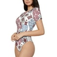 thumbnail image 2 of Daiia Abstract Floral print Women's Crew Neck Short Sleeve Bodysuit Fashion Tops Fit Casual Basic Extender Bodysuit-Small, 2 of 9
