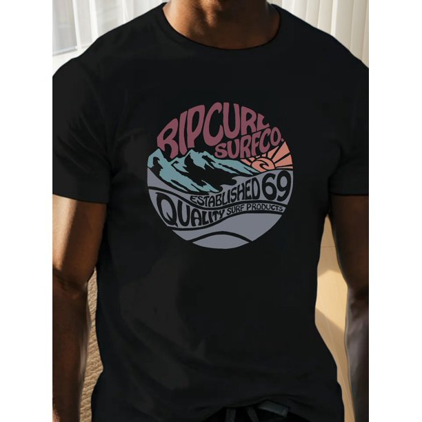 Mountain Crinkle Regular Size Men's T-Shirt - White RipCure Surfco Graphic Print, Geometric Wave Design, Lightweight Summer Short Sleeve,Beachwear Essentials | Surf Style Shirt | Durable Casual Shirt