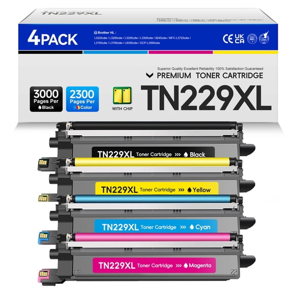 TN229XL TN229 Toner Cartridges Replacement for Brother TN229 TN229XL Toner for Brother MFC-L3780CDW MFC-L3720CDW HL-L3280CDW HL-L3220CDW HL-L3300CDW HL-L3295CDW Printer (4 Pack)