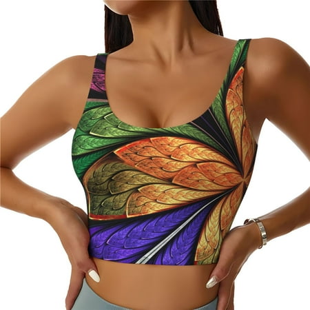 Adobk Multicolored Beautiful Flower1 Print Sports Bras for Women Longline Workout Crop Tank Tops Padded with Built in Shelf Padded Sports Bra-Small