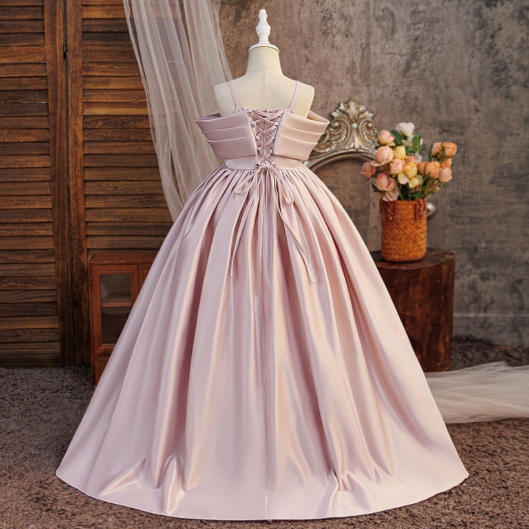 satin birthday dress Elegant Pink Girl Dresses Square Collar for Kids Party Gown J145 Pink / child-8 selling design has been reimagined for the trend Cute Mini 17th Birthday Dresses